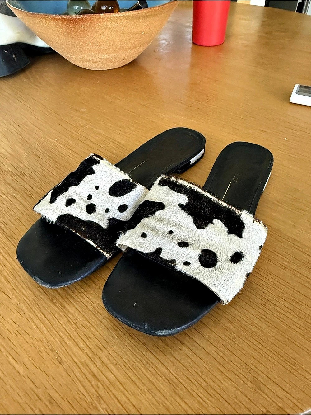 Intentionally Blank calf hair Cow Print Slide Sandals